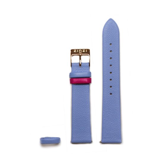 ZINZI Retro leren horlogeband lichtblauw roségoudkleurige stalen sluiting 18mm RETBAND9