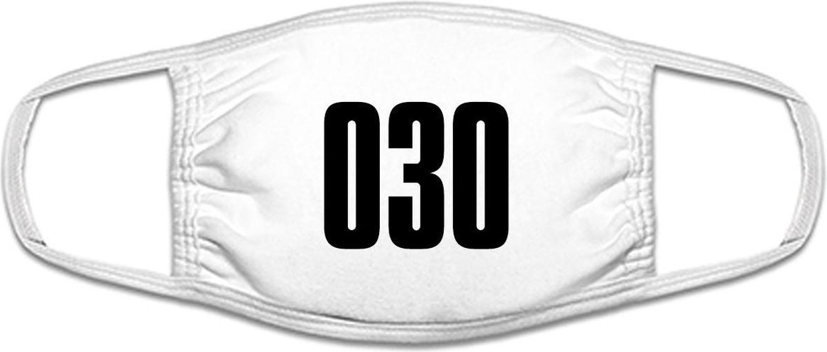 030 Utrecht mondkapje | gezichtsmasker | bescherming | bedrukt | logo | Wit mondmasker van katoen, uitwasbaar & herbruikbaar. Geschikt voor OV