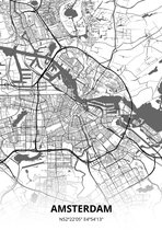 Amsterdam plattegrond - A2 poster - Zwart witte stijl