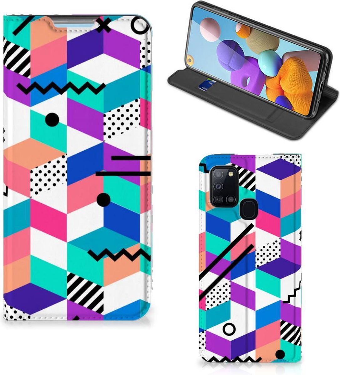 Samsung Galaxy A21s Stand Case Blokken Kleurrijk