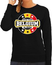 Have fear Belgium is here sweater met sterren embleem in de kleuren van de Belgische vlag - zwart - dames - Belgie supporter / Belgisch elftal fan trui / EK / WK / kleding XS