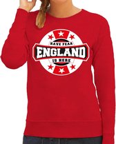 Have fear England is here sweater met sterren embleem in de kleuren van de Engelse vlag - rood - dames - Engeland supporter / Engels elftal fan trui / EK / WK / kleding L