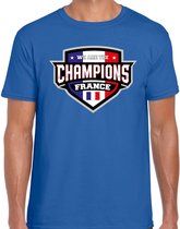 We are the champions France t-shirt met schild embleem in de kleuren van de Franse vlag - blauw - heren - Frankrijk supporter / Frans elftal fan shirt / EK / WK / kleding S
