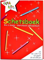 Creakit Schetsboek – Tekenpapier - A3 Formaat – 20 Vellen - 42 x 29.7 cm – Gelijmd aan bovenzijde - Wit papier – 200 gram