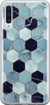 Samsung A70 hoesje siliconen - Blue cubes | Samsung Galaxy A70 case | blauw | TPU backcover transparant