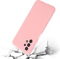 Roze ShieldCase hoesje voor Samsung A13, op een witte achtergrond met gebroken stenen.