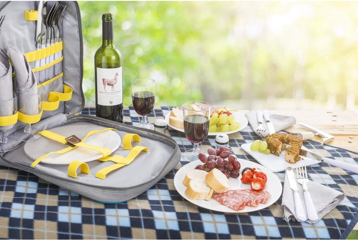 Picknickrugzak voor 4 personen, picknickset, 21-delig, grote rugzak met koelvak, campingbestek en herbruikbaar servies
