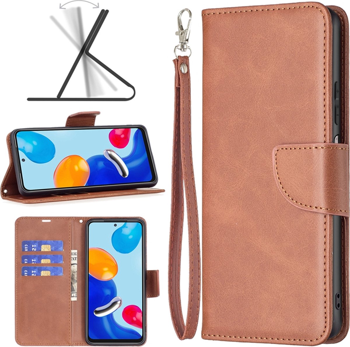 MobyDefend Hoesje - Geschikt voor Xiaomi 12 / 12X - Wallet Book Case Met Koord - Bruin