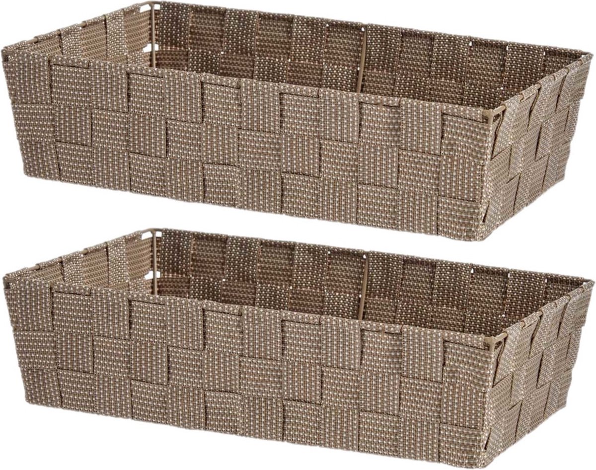 Kast/badkamer opbergmandjes - Set van 2x stuks - beige - 34 x 21 x 8,5 cm - 10 liter - opbergmandjes