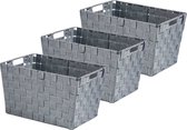 Set van 3x stuks kast/badkamer opbergmandjes zilvergrijs 35 x 25 x 20 cm - Kastmandjes/lade vakverdelers - Gevlochten stof met frame