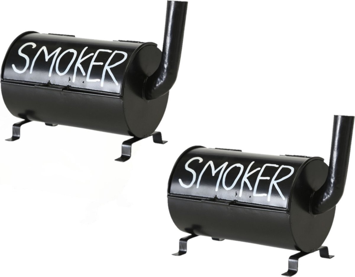 Terras asbak Smoker - 2x stuks - zwart - 20 x 11 x 17 cm - Buiten asbakken - Tafelaccessoires
