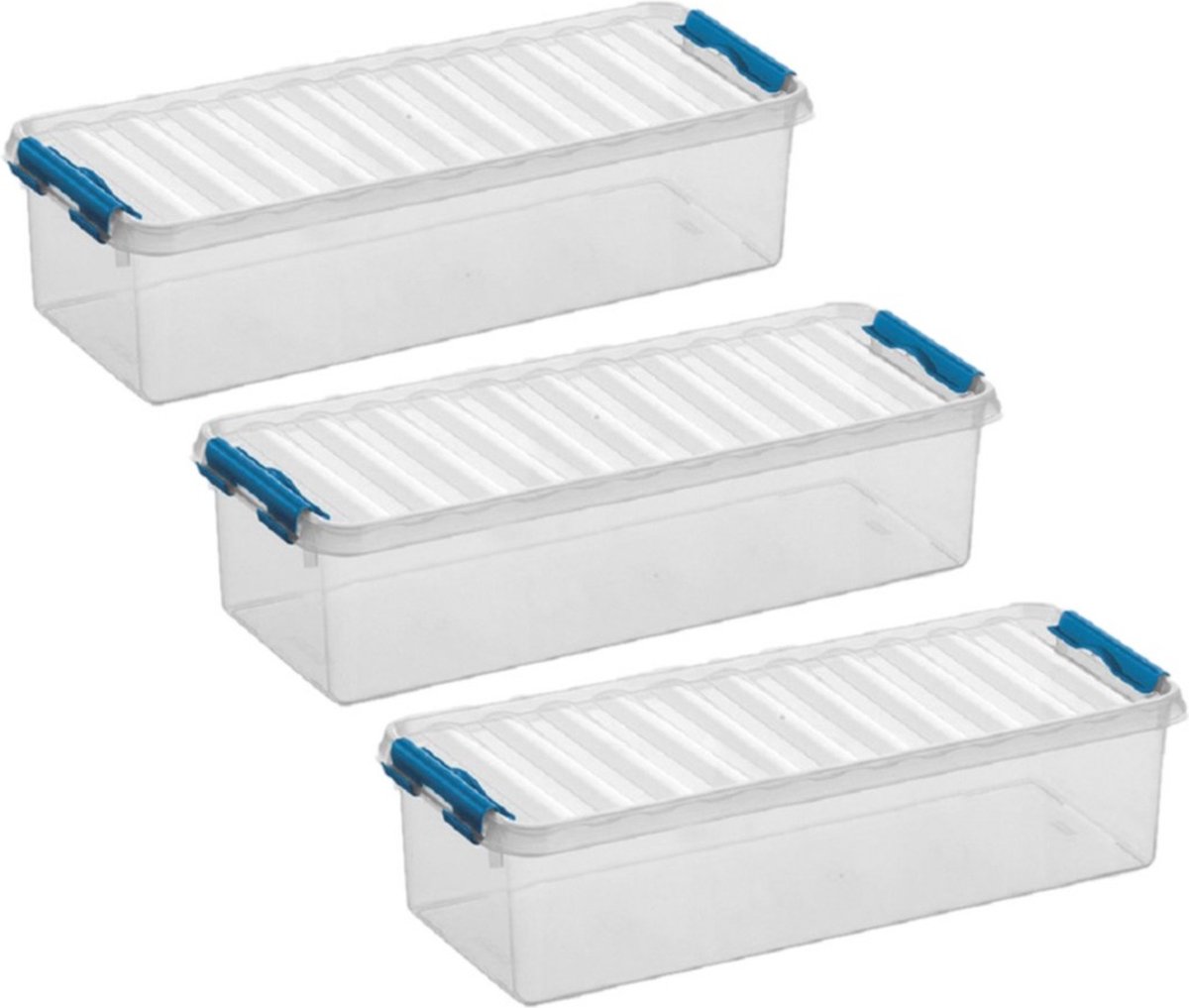 Sunware 8x stuks sunware q-line opberg box/opbergdoos - 3.5 liter - 38 x 14 x 9 cm - kunststof - opslagbox - transparant/blauw