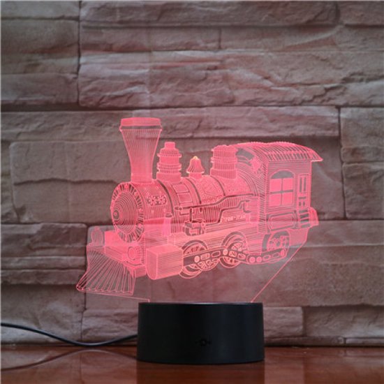 3D Led Lamp Met Gravering - RGB 7 Kleuren - Locomotief