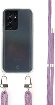 Coverzs Transparant case met paars koord geschikt voor Samsung Galaxy S21 Ultra - telefoonhoesje met koord - Telefoonkoord (transparant)