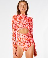 Rip Curl - UV-zwempak voor dames - Sun Rays Good Coverage - Lange mouw - Patroon - Rood - maat S