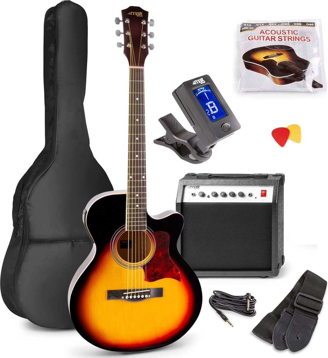 MAX ShowKit Guitare Électrique Acoustique avec Support de Guitare