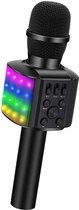 BONAOK - Karaoke Microfoon voor met Kleurrijke LED Verlichting - Draadloos - Draagbaar - 4-in-1 Bluetooth Karaoke Apparaat - voor iOS/Android - Zwart