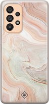 Casimoda® hoesje - Geschikt voor Samsung A53 - Marmer Waves - Backcover - Siliconen/TPU - Bruin/beige