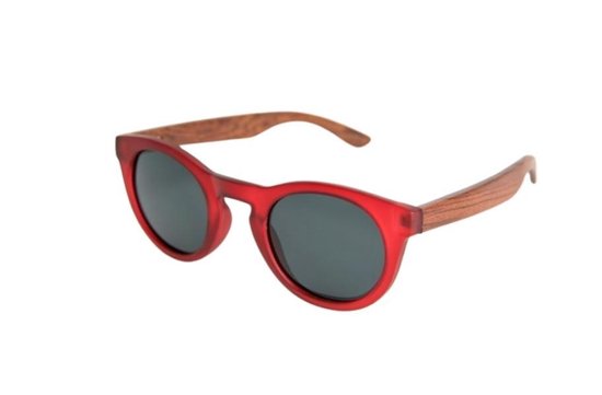 Zonnebril met rood montuur en houten pootjes - Heren zonnebril