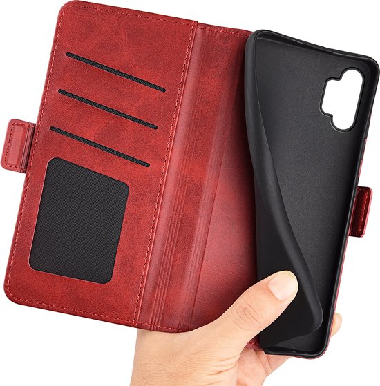 Coque Samsung Galaxy A13 (4G) - MobyDefend Luxe Wallet Book Case (côté fermeture) - Rouge - Coque pour téléphone portable - Coque adaptée pour : Samsung Galaxy A13 (4G)
