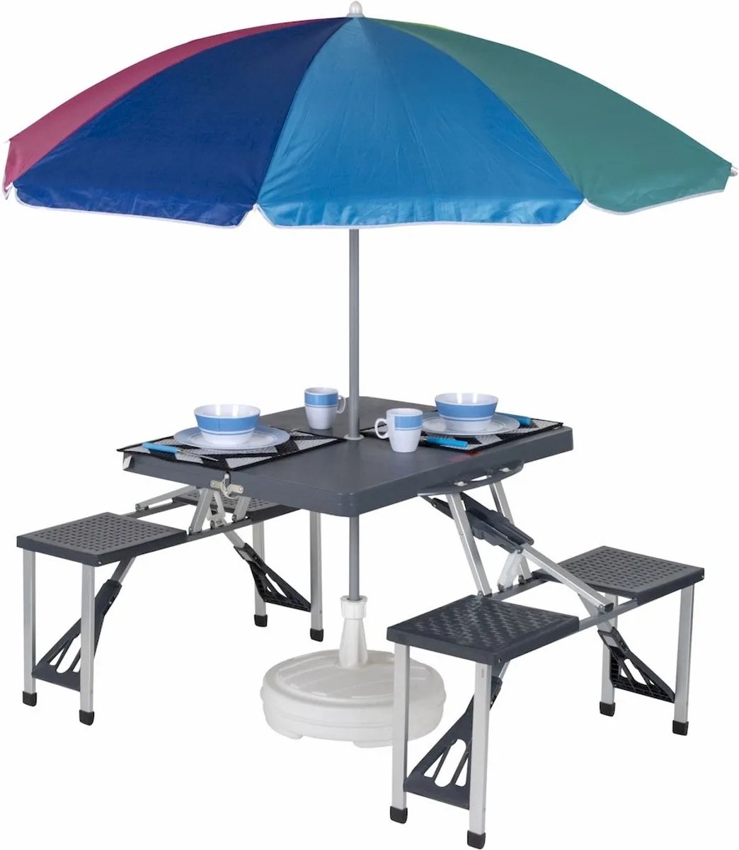 130 x 85 Inklapbare Picknicktafel - met stoel, bank en paraplu voor kamperen in nederland