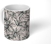 Mok - Koffiemok - Patronen - Bladeren - Grijs - Mokken - 350 ML - Beker - Koffiemokken - Theemok