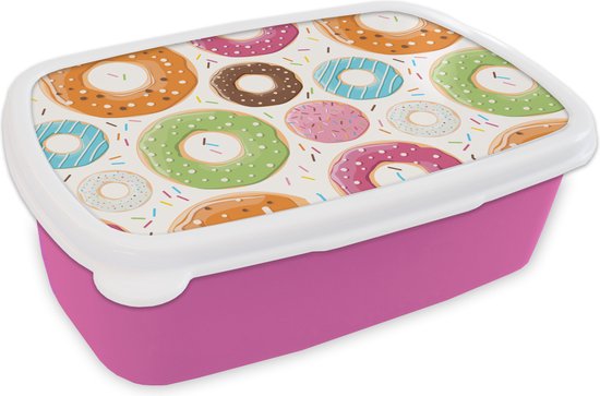 Broodtrommel Roze - Lunchbox - Brooddoos - Tiener - Donut - Patroon - 18x12x6 cm - Kinderen - Meisje