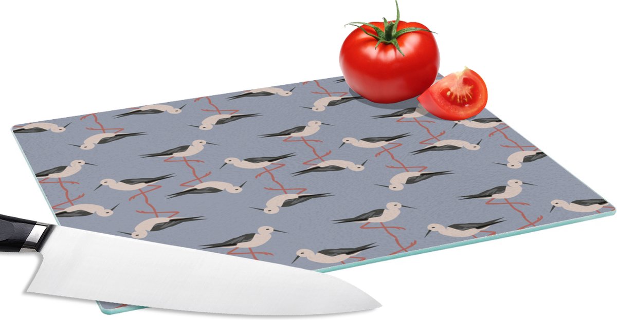 Glazen Snijplank - 28x20 - Vogel - Ooievaar - Patroon - Snijplanken Glas