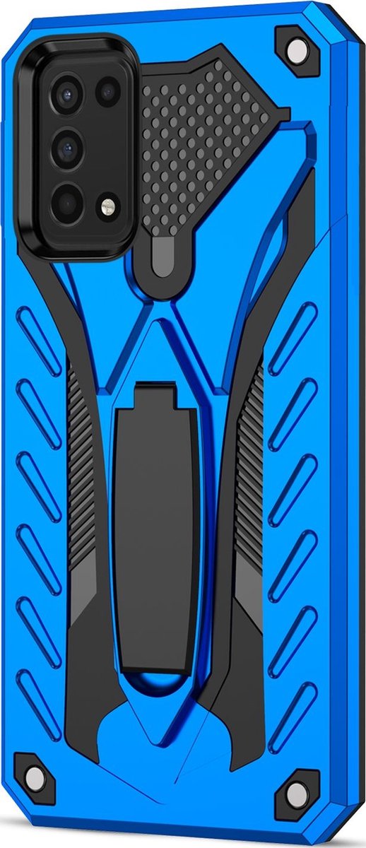 Mobigear Hoesje geschikt voor Samsung Galaxy A03s Telefoonhoesje Hardcase | Mobigear Armor Stand Backcover Shockproof met Standaard | Schokbestendig Galaxy A03s Telefoonhoesje | Anti Shock Proof - Blauw