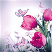 1 Pakje papieren lunch servetten - Butterfly & Tulips - Tulpen - Vlinders