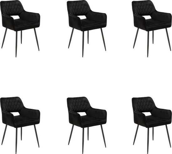 Chaise de salle à manger en velours Mika noir - Lot de 6 Chaises de salle à  manger | bol.com