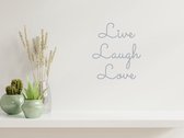 Stickerheld - Muursticker "Live Laugh Love" Quote - Woonkamer - Liefde - Engelse Teksten - Mat Zilver - 48x41.3cm