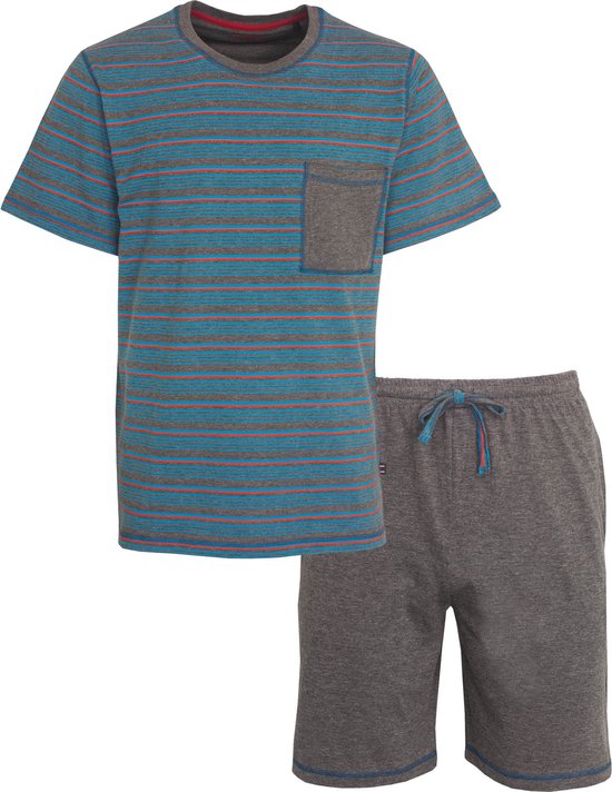 MEQ Heren Shortama - Pyjama Set - Korte mouwen - Blauw/Grijs - Maat XXL