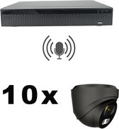 Beveiligingscamera set 10x Sony 5MP IP Dome camera zwart met geluidsopname