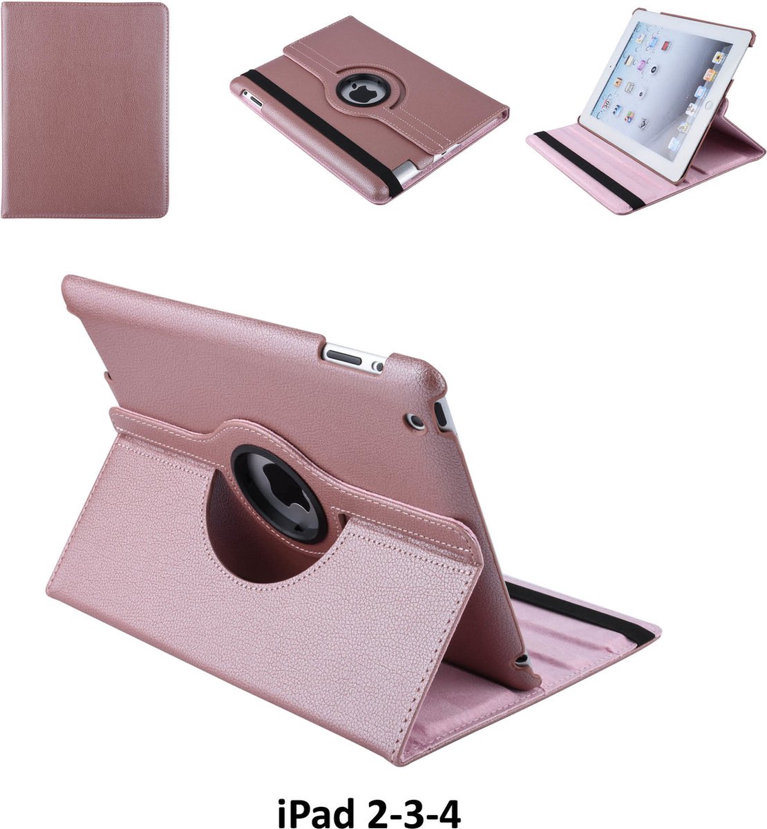 Apple iPad 2-3-4 Rose Gold 360 graden draaibare hoes - Book Case Tablethoes