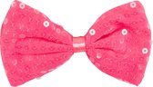 Roze verkleed vlinderstrik met pailletten 11 cm voor dames/heren - Gay Pride/ feestaccessoires voor volwassenen