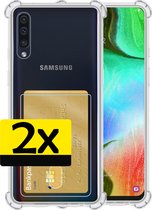 Samsung A50 Hoesje Met Pasjeshouder - Samsung Galaxy A50 Pasjeshouder Card Case Transparant - Samsung A50 Shock Case Pashouder Transparant - 2 Stuks