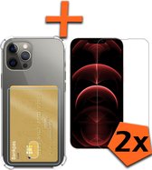 iPhone 13 Pro Hoesje Pasjeshouder Met 2x Screenprotector - iPhone 13 Pro Screen Protector Tempered Glass - iPhone 13 Pro Transparant Transparant Pas Houder Met Beschermglas 2x