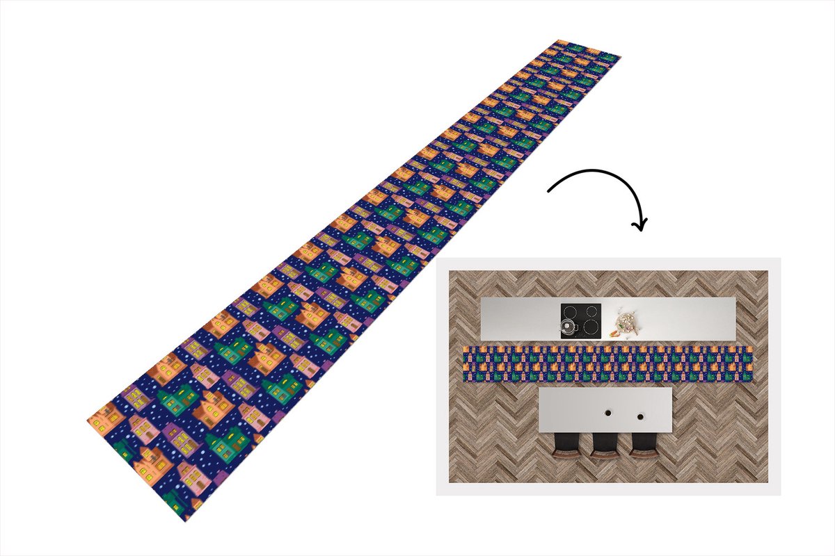 KitchenYeah Keukenloper - Keukenmat - Winter - Patroon - Huis - Keuken vloerkleed multicolor, foto 3