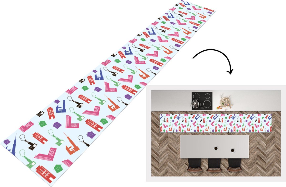 KitchenYeah Keukenloper - Keukenmat - Patronen - Fabriek - Huis - 360x60 cm - Keuken vloerkleed Multicolor