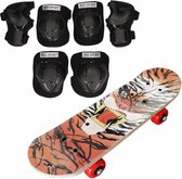 Set van skateboard 81 cm met tijger print/valbescherming maat L- 9 tot 10 jaar/buitenspeelgoed