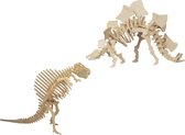 Houten 3D dieren dino puzzel set Spinosaurus en Stegosaurus - Speelgoed bouwpakketten