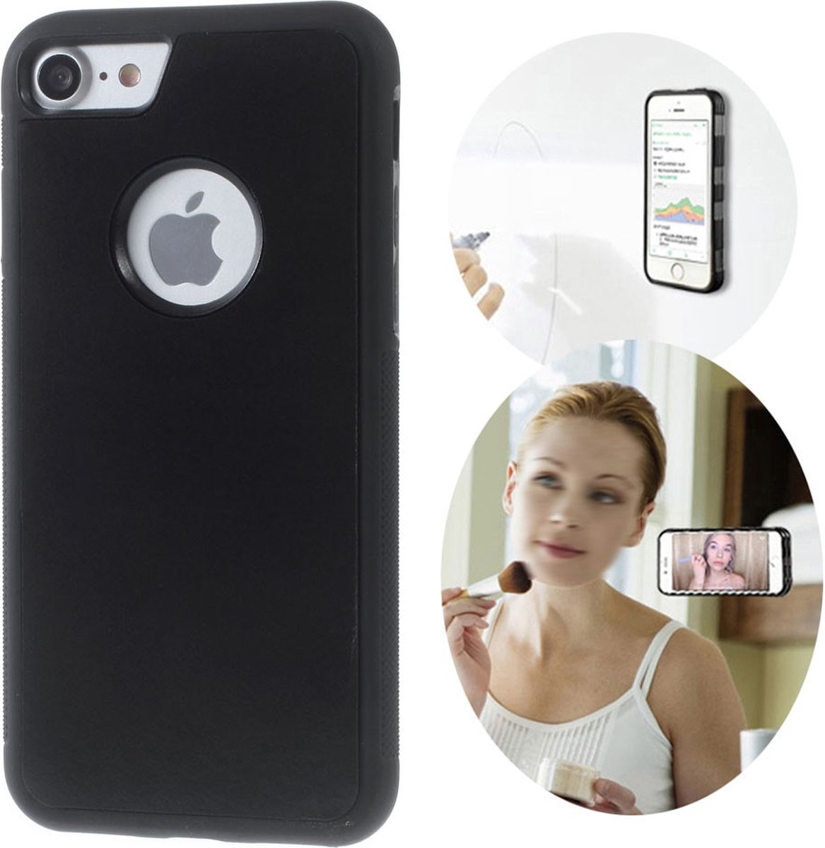 Peachy Anti-Gravity case hands-free selfie cover zwart iPhone 7 8 hoes nano coating