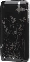 Peachy iPhone 3 3G 3GS hardcase sierlijke bloem leuke opdruk - Zwart