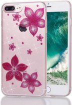 Peachy Glitter bloem hoesje TPU iPhone 7 Plus 8 Plus - Transparant Roze