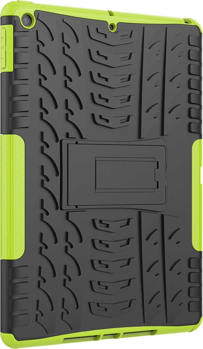 Peachy Bandenprofiel geschikt voor iPad 10.2 inch TPU Polycarbonaat Hoes met kickstand - Groen Zwart