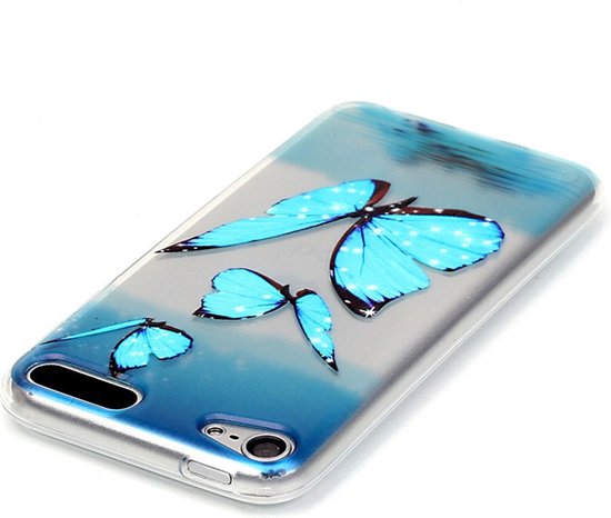 Peachy Doorzichtig beschermhoesje iPod Touch 5 6 7 Blauwe vlinders TPU case - Peachy