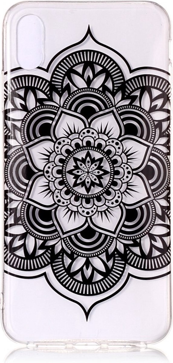 Peachy Mandala hoesje TPU geschikt voor iPhone XS Max Case - Zwart Transparant