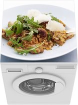 Wasmachine beschermer mat - Close-up van een bord Risotto met Parmezaanse kaas - Breedte 60 cm x hoogte 60 cm