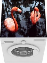 Wasmachine beschermer mat - Twee rode flamingos in de schaduw in het water - Breedte 60 cm x hoogte 60 cm